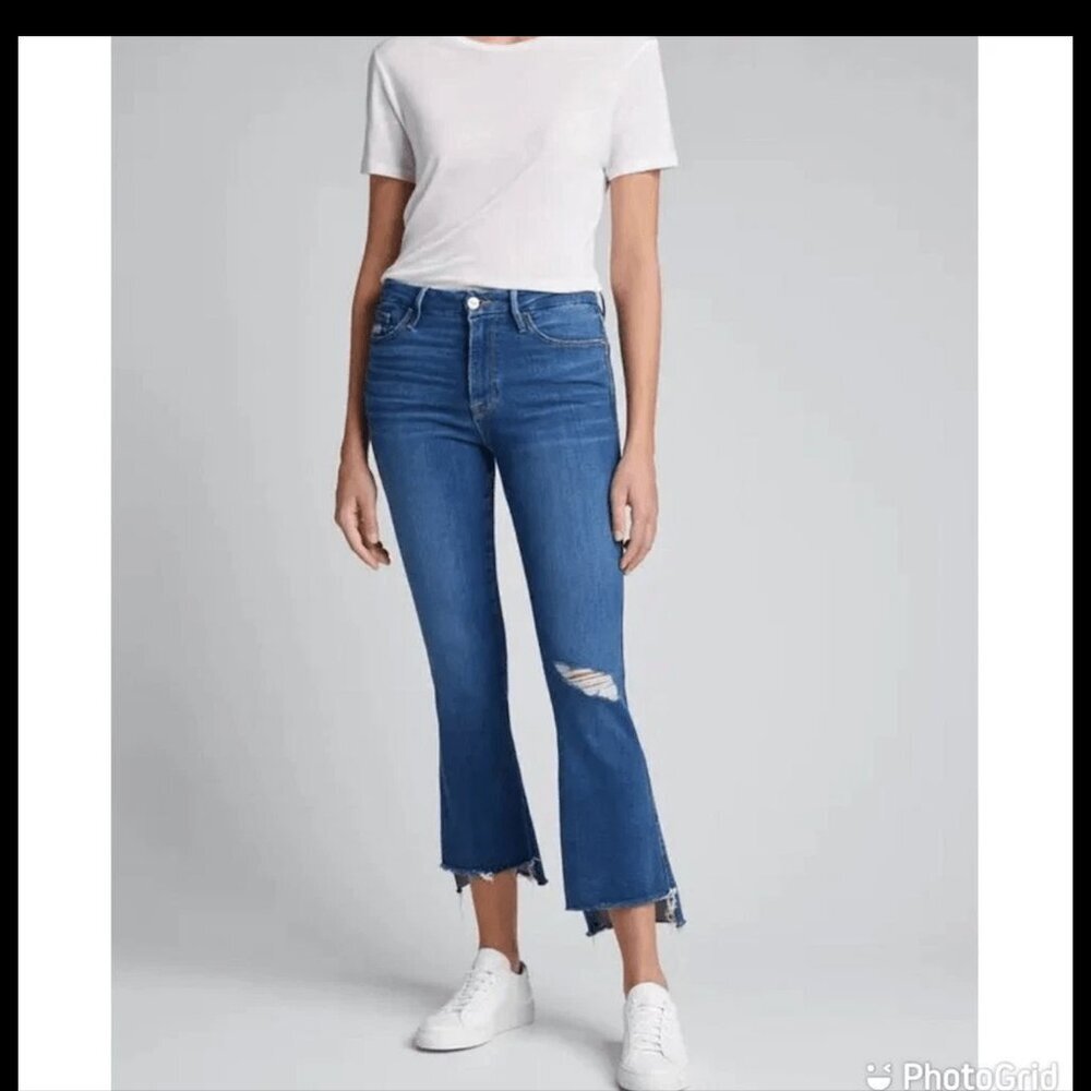 Frame distressed ripped Dark Blue Flared Jeans le crop mini boot 30 - Picture 14 of 14